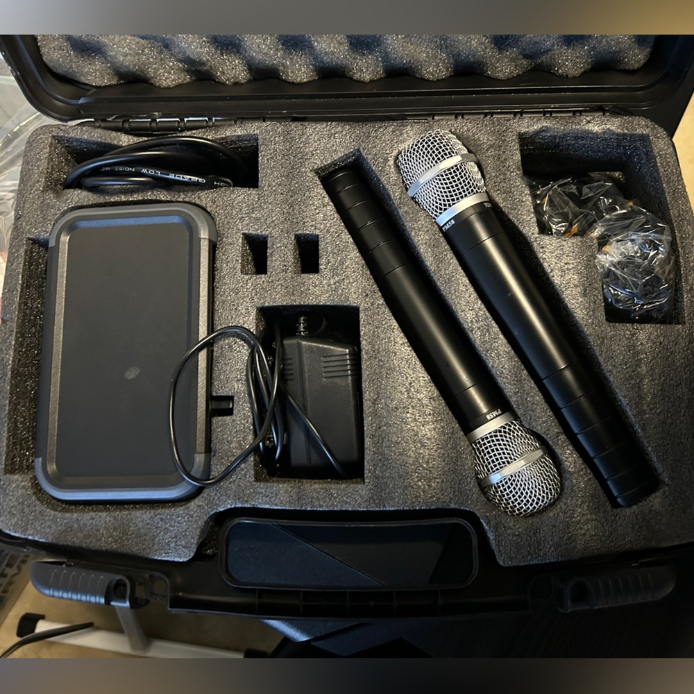 Professional Dual Wireless Microphone System w/ Receiver 2 Handheld Mics & Case